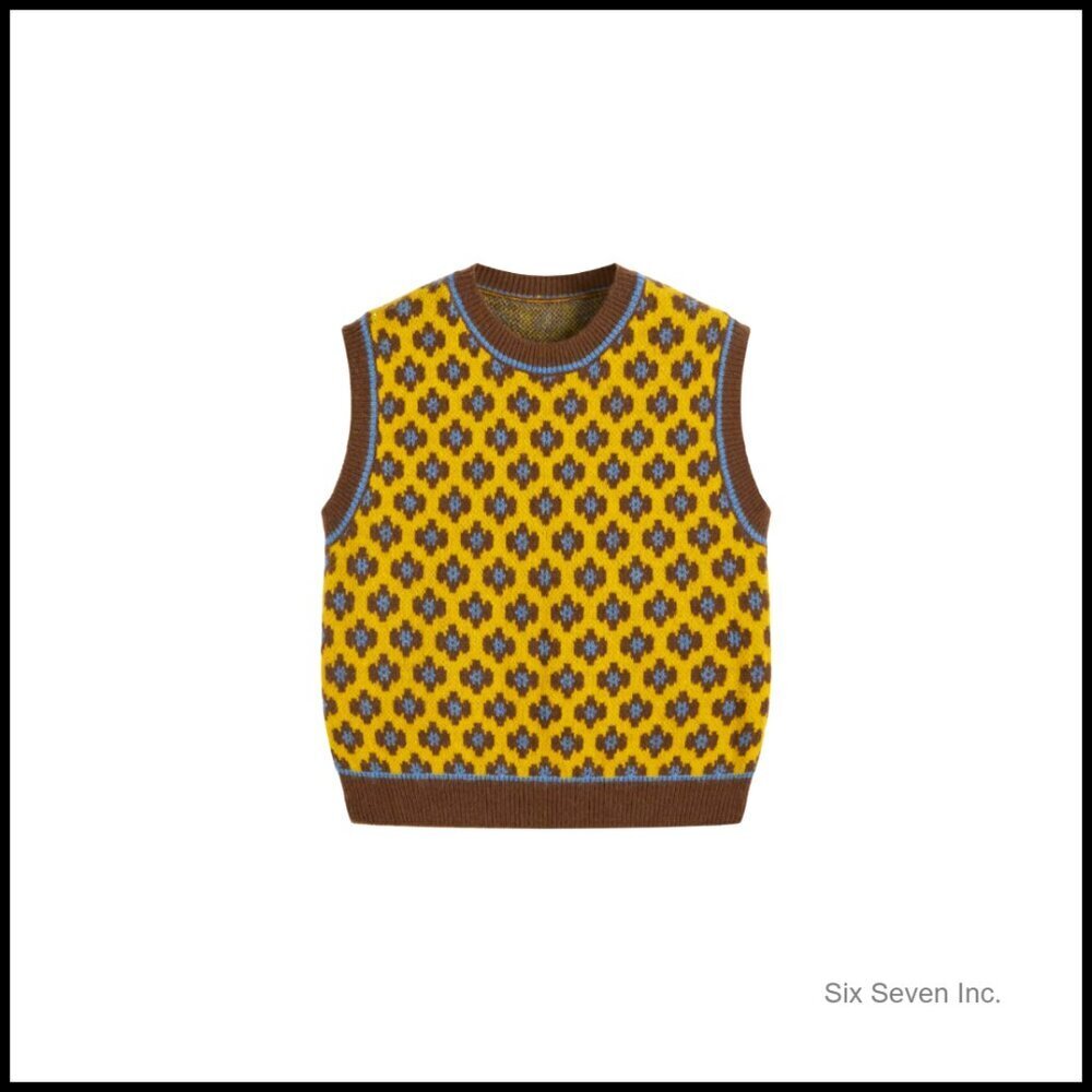 Geometric Pattern Sweater Vest Cropped Sleeveless Y2K Chic Stretch Knit